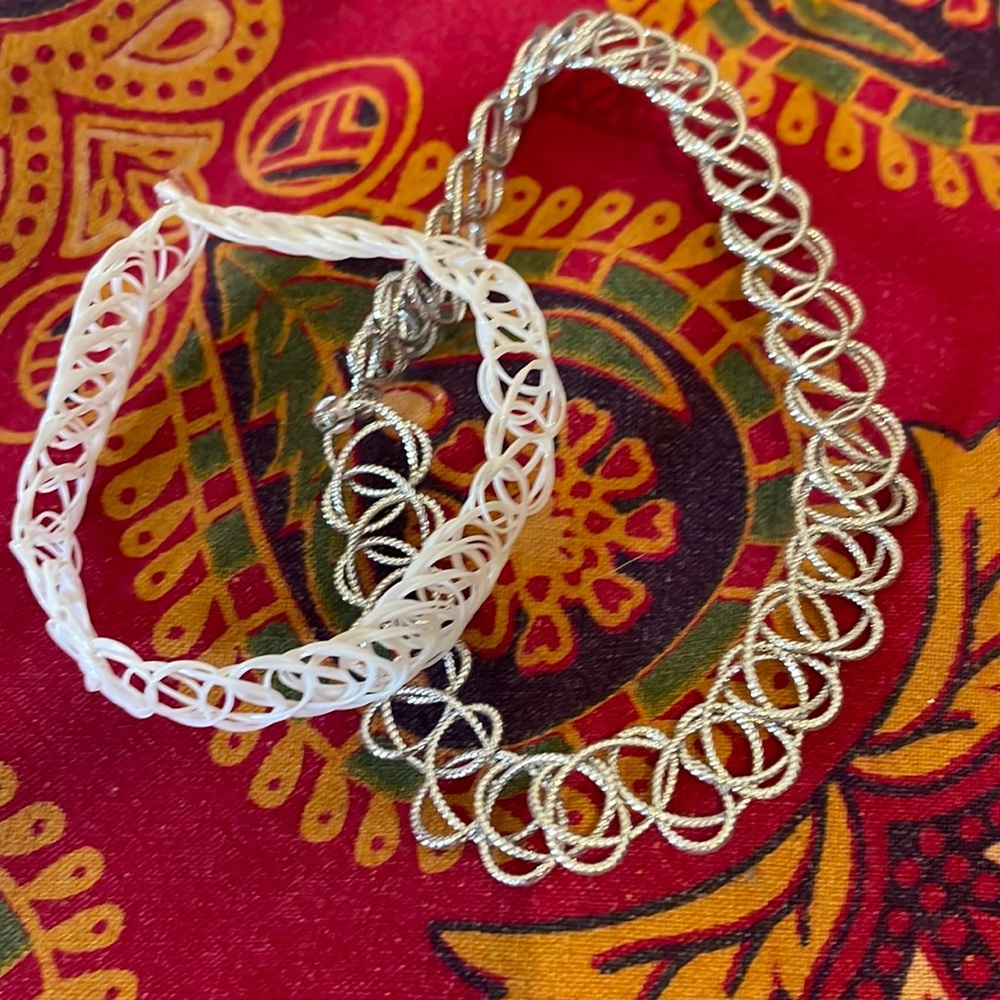 Two Chokers (silver & white) - one size fits all